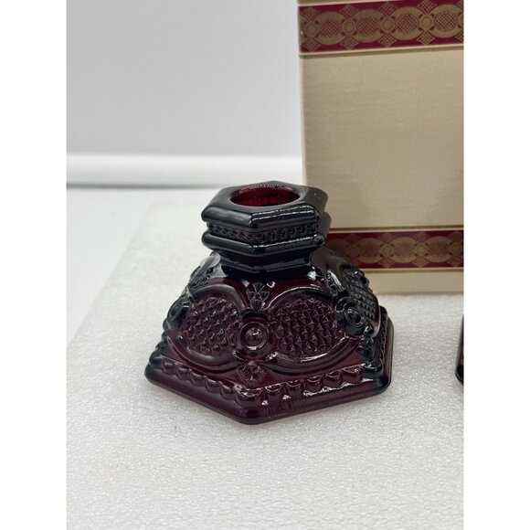 Vintage NOS Avon Cape Cod Collection Pair of Ruby Red Candle Holders Christmas D - Picture 2 of 9